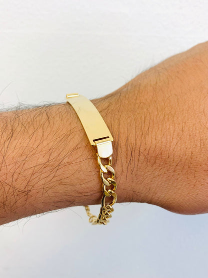 18K Gold Filled Mens Womens Cuban Link ID Bracelet 7.5" / Everyday Bracelet / Pulsera en Oro Laminado para Mujer y Hombre Cuban