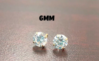 CZ Stud Round Solitaire Earrings Screw Back Solid 10K Gold Earrings Womens Mens Everyday Dainty Earrings Aretes de Oro 10K Para Mujer Hombre y Niños