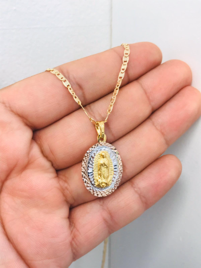 PrimeJewelry269 - 14K Gold Filled Virgen De Guadalupe Diamond Cut Necklace 26x18 Valentino Chain 20"