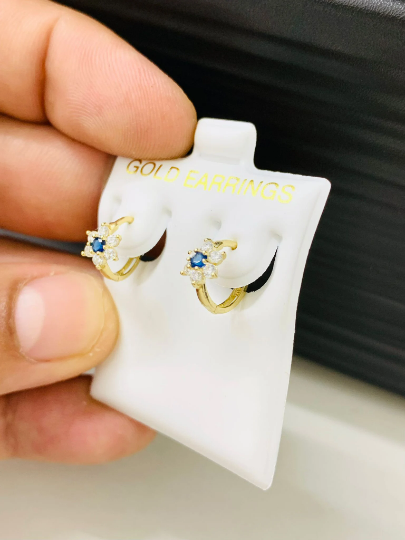 Newborn Baby Girls Earrings Flowers 10K Yellow Gold Huggies Earrings Sapphire Gemstone Everyday Earrings 9x11mm Jewelry October Birthstone