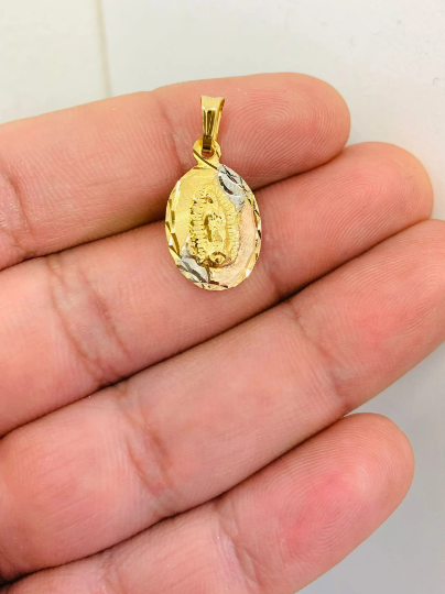 Virgen de Guadalupe Pendant Medal for Womens Classic 20x13mm/Our Lady of Guadalupe Pendant Tri Color 14k Gold Filled/Medalla de la Guadalupe