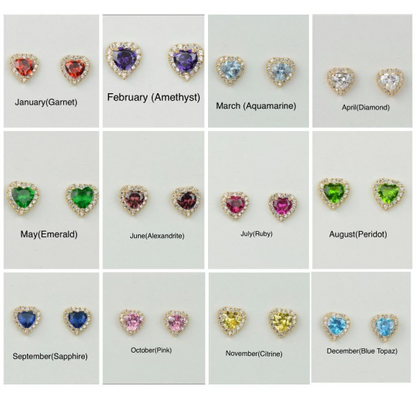 Everyday Dainty Heart Push Back Earrings in Solid Gold 14K For Womens Ladies / Gold Birthstones Earrings / Aretes de Corazón con Piedra de Nacimiento en Oro Solido Real