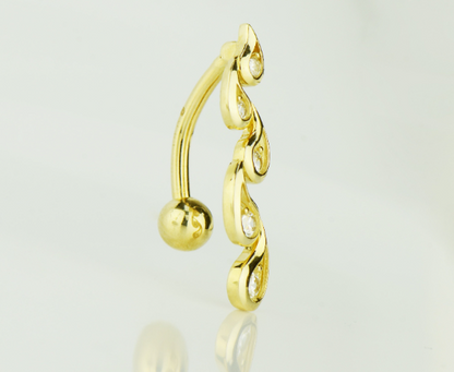 14k Solid Gold Tear Drop CZ Belly Button Ring For Womens Piercing / Piercing para el Ombligo en Oro Solido Real / Womens Body Jewelry