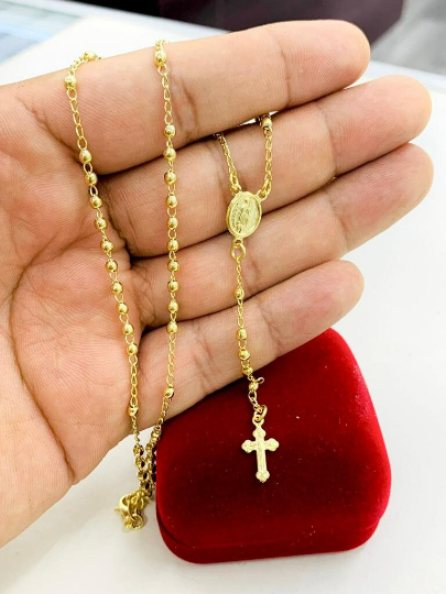 Rosario de la Virgen de Guadalupe Para Ninos Gold Guadalupe Rosary Necklace for Baby Kids 16"