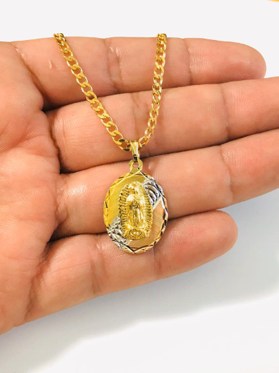 Our Lady of Guadalupe 10K Yellow Gold Blessed Virgin Mary Diamond Pendant  407002