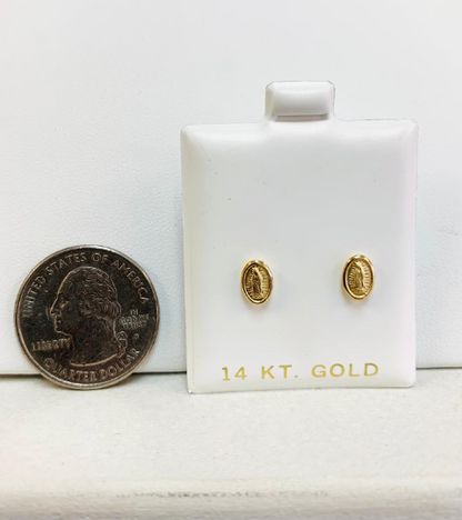 14K Yellow Solid Gold Virgen de Guadalupe Baby Kids Earrings 7x5mm