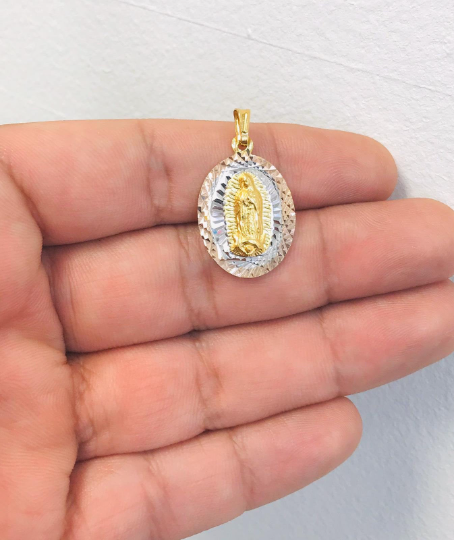 18K Gold Filled Virgen de Guadalupe Pendant Tri Color 20x13mm Our Lady of Guadalupe Charm Pendant for Womens / Dije de la Guadalupe