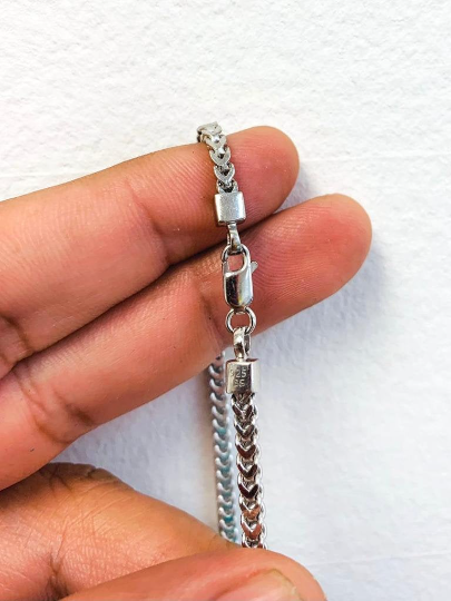 Womens Sterling Silver Franco Link Chain Necklace 24" 2.6mm 12g Foxtail Chain