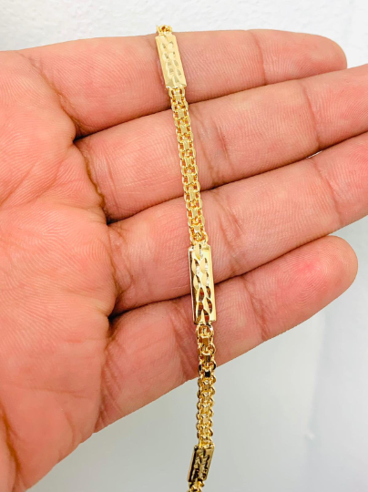 Bismarck Anklet Bracelet /18K Gold Filled Anklet Bracelet 10" / Leaf Anklet Bracelet / Women's Bracelet / Tobillera Bismarck Link Para el Pie / Pulsera de Pie Para Mujer