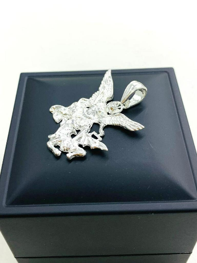 925 Sterling Silver Saint Michael Pendant Charm 35x27mm San Miguel Arcángel Dije