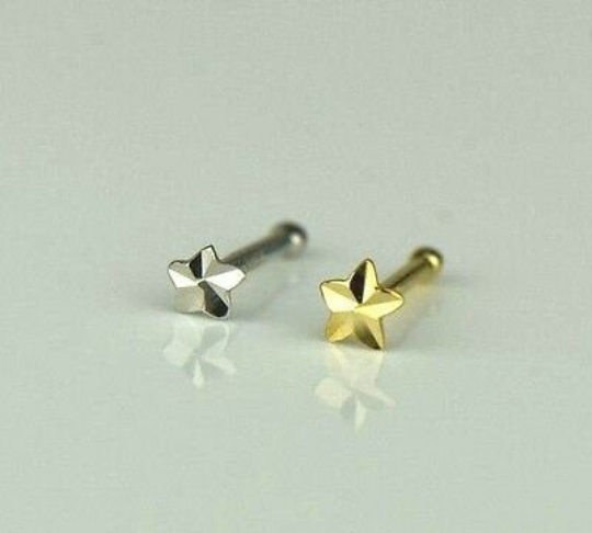 Womens Nose Ring Pircing 20G Star Nose Piercing in Solid Gold 14K / Body jewelry Nose Ring / Aretes de la Nariz de Estrella en Oro Solido