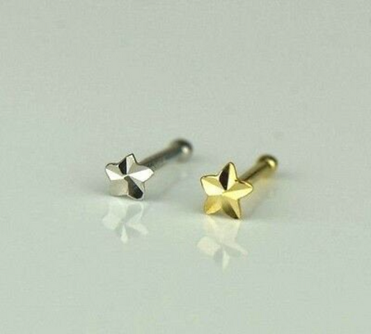 Womens Nose Ring Pircing 20G Star Nose Piercing in Solid Gold 14K / Body jewelry Nose Ring / Aretes de la Nariz de Estrella en Oro Solido
