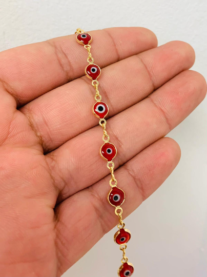 Red Evil Eye Anklet Bracelet 10" / 18K Gold Filled Anklet Bracelet / Womens Bracelet / Tobillera Mal de Ojo / Pulsera de Pie Mal de Ojo en Oro Laminado / Evil Eye Bracelet