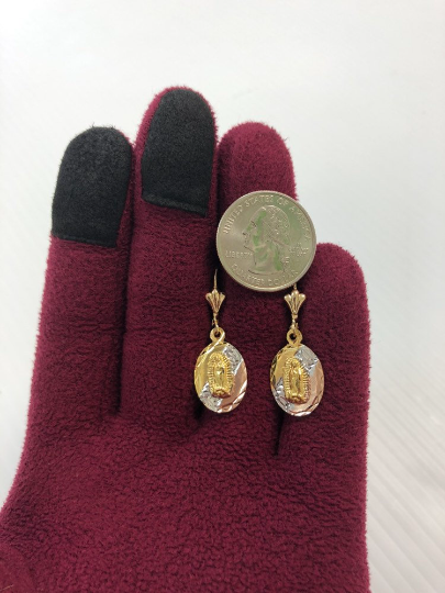 14K Gold Filled Dangling Earrings for Womens / Virgen de Guadalupe Earrings / Dangle Earrings Lever Back / Aretes Colgantes de la Virgen de Guadalupe