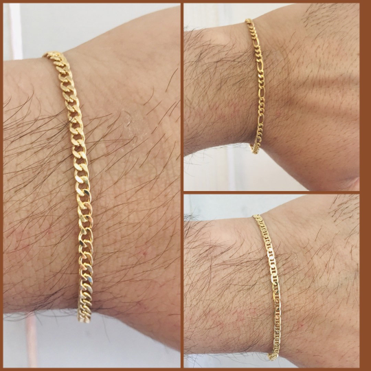Men’s Mariner Link, Cuban Link Bracelet, Figaro Link  14K Gold Filled Bracelet Men's Jewelry / Pulsera para Hombre Oro Laminado Cuban Link, Figaro Link, Mariner Link