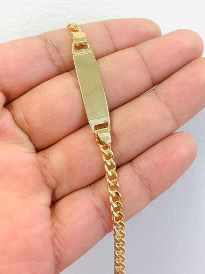 Cuban Link ID Bracelet / 18K Gold Filled ID Cuban Bracelet / Men's Bracelet / Womens Bracelet  7.75" / Pulsera Cuban Link / Pulsera Unisex Oro Laminado / Cuban Curb Bracelet