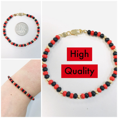 18K Gold Filled Red and Black Beads Bracelet 7", Evil Eye Good Luck & Protection / Pulsera de Azabache con Bolitas Rojas y Negras / Azabache Tradicional