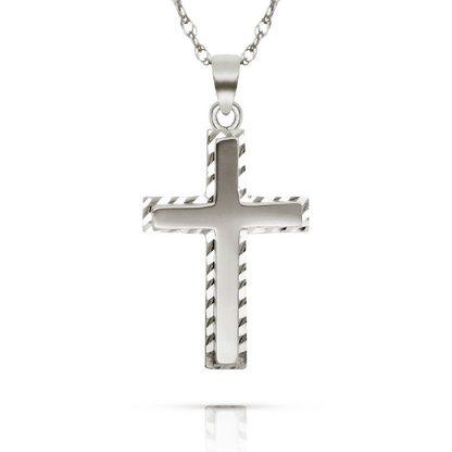 14K Yellow/White Gold Cross Pendant Diamond Cut 21x13mm