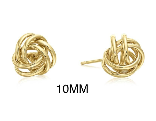 14K Yellow/White Gold, Stud Earrings Push Back 10MM, Polished Love Knot