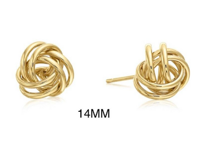 14K Yellow/White Gold, Stud Earrings Push Back 14mm, Polished Love Knot