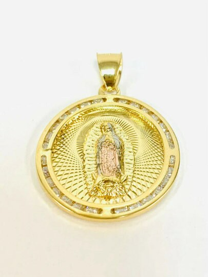 14K Gold Filled Virgen de Guadalupe Necklace Pendant 28x25 Valentino Chain.