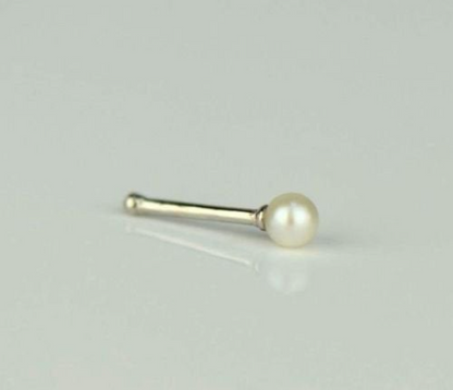 14K Yellow or White Gold Pearl Nose Bone Piercing, Genuine Pearl Nose Studs Ring / Gold Nose Piercing Pearl / Aretes para La Nariz en Oro Real con Perla