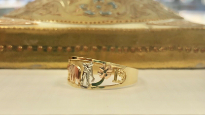 14K Yellow Gold Horseshoe Elephant Clover Good Luck Ring Four Leaf Clover Ring Elephant Ring / Anillo de Buena Suerte para Mujer y Hombre