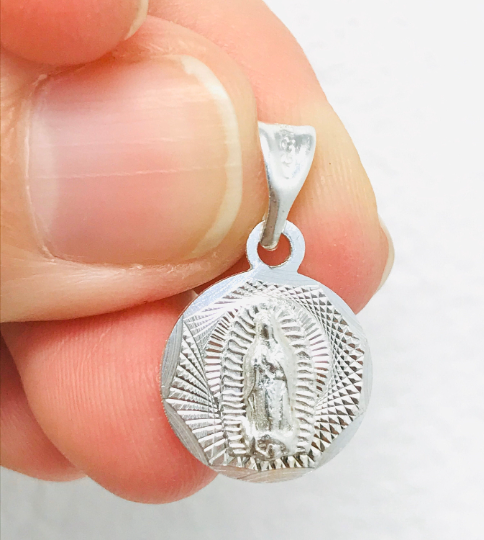 925 Sterling Silver Virgen de Guadalupe Pendant 16x13mm