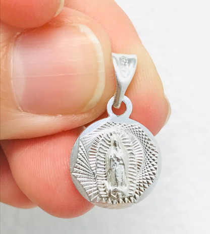 925 Sterling Silver Virgen de Guadalupe Pendant 16x13mm