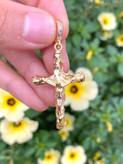 18K Gold Filled Cross Necklace, Religious Necklace 24" Cross Pendant 43x26mm