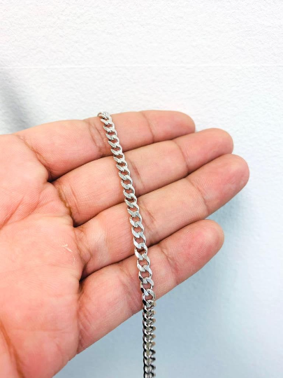 Cuban Curb Silver Bracelet 7" For Men or Womens Rhodium Bracelet 6.8g 4.7mm Sterling Silver Cuban Bracelet / Pulsera Cuban Para Hombre y Mujer en Plata Pura