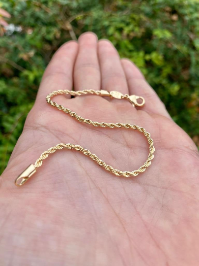 18K Gold Filled Rope Link Bracelet 7" For Women, Rope Link Chain