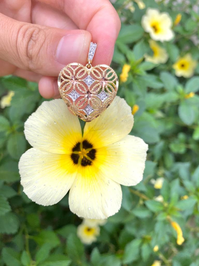 18K Gold Filled Heart CZ Pendant 24x25mm