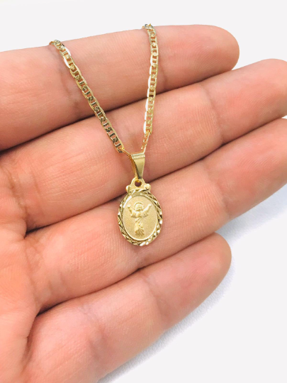 Divino Niño Necklace 16” for Women/Kids, Baby Jesus Necklace 16x10mm Gold Filled / Cadena y Dije del Divino Niño