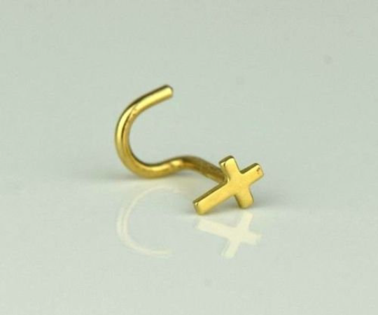 14K Yellow/White Gold Dainty Cross Nose Piercing / Nose Screw Cross Ring / Nose Ring / Cross Nose Ring / Piercing / Aretes de la Nariz  / Aretes de Cruz para la Nariz en Oro Real.