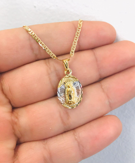 Virgen De Guadalupe Necklace with Mariner Link Chain 20" in 14K Gold Filled / Our Lay of Guadalupe Pendant 20x13 / Womens Jewelry for Everyday / Virgin of Guadalupe