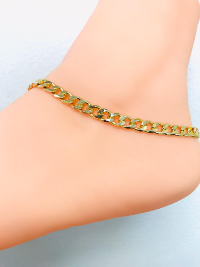 18K Gold Filled Cuban Link Anklet Bracelet 10” / Anklet Bracelet For Women / Bracelets / Pulseras para el Pie / Tobilleras para Mujer Oro Laminado