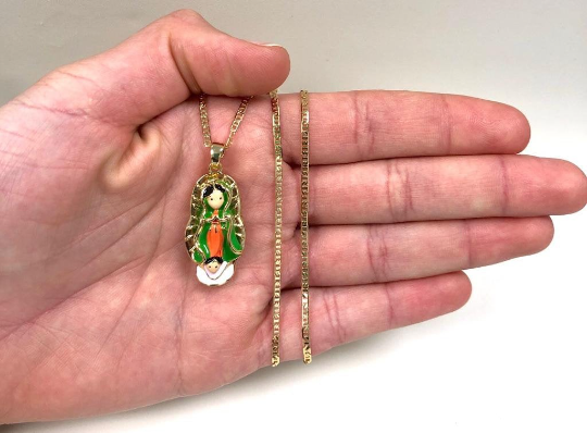 Virgencita de Guadalupe Necklace Pendant For Kids Womens Mens in Gold Filled / Guadalupe Necklace / Cadena y Dije de la Guadalupe 31x16