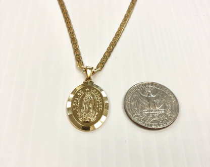 Virgen de Guadalupe Necklace with Mariner Link Chain 22" in Gold Filled / Everyday Necklace Guadalupe Pendant 26x18mm / Cadena Mariner Link con Dije de la Virgen de Guadalupe