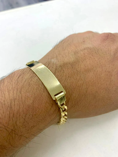 14K Gold Filled Mens Cuban ID Bracelet Curb Chain Bracelet Pulsera Cuban para Hombre