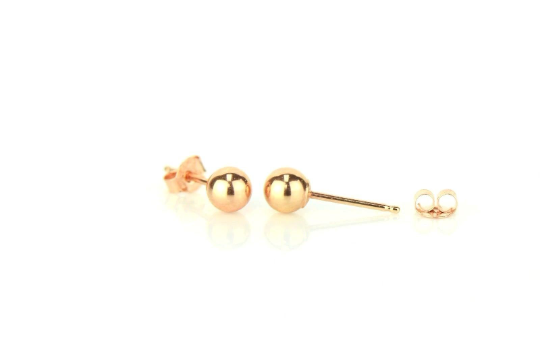 14K Rose Gold Ball Stud Earrings With Push Back 3mm to 10mm / Stud Earrings for Womens Kids / Everyday Earrings / Aretes de Oro Real Rosado Para Mujer y Niños