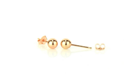 14K Rose Gold Ball Stud Earrings With Push Back 3mm to 10mm / Stud Earrings for Womens Kids / Everyday Earrings / Aretes de Oro Real Rosado Para Mujer y Niños