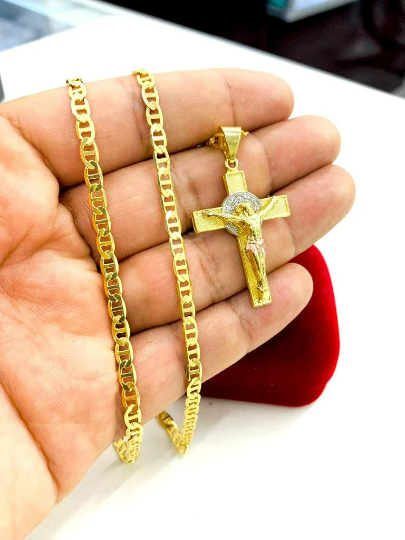 Mens Womens Cross Crucifix Necklace Pendant Jesus Charm Cadena Dije de Cruz 37x25mm CN001