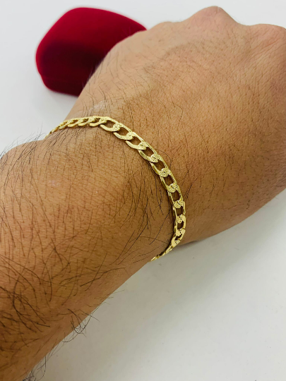 Cuban Curb Bracelet for Mens / Diamond Cut Cuban Link Bracelet 8" / Gold Bracelet