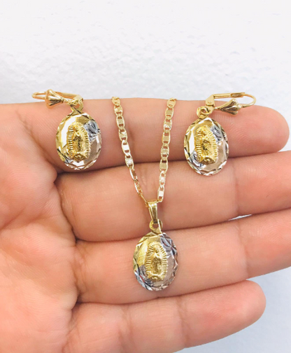 14K Gold Filled Necklace Set Virgen de Guadalupe Earrings 20x13mm / Guadalupe Necklace Pendant / Cadena y Dije de Guadalupe