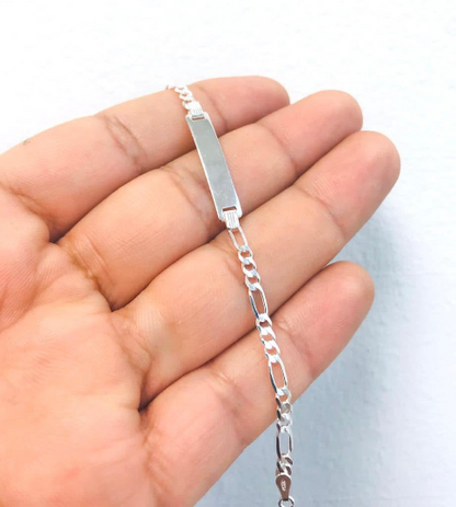 Baby ID Bracelet 5.5" 3mm 3g / 925 Sterling Silver Baby ID Bracelet Figaro Kids Jewelry / ID Bracelet For Baby / Figaro Link Bracelet / Pulsera para Ninos