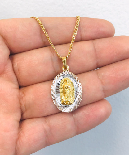 18K Gold Filled Virgen de Guadalupe Necklace 20" Dainty Pendant 20x13mm / Everyday Necklace for Womens / Cadena y Dije de la Guadalupe en Oro Laminado / Valentine´s Gift