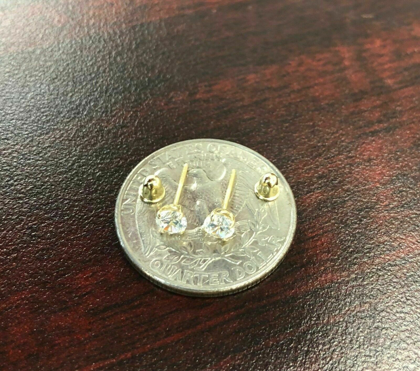 10K Real Gold Earrings 4mm CZ Stud Round Solitaire Earrings Screw Back for Womens Mens / Simple Minimalist Studs / Aretes de Oro 10K Solido Unisex de Zirconia