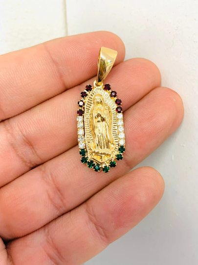 Small Virgen de Guadalupe Pendant CZ Stones Patroness of Mexico / Dainty Pendant / Guadalupe Jewelry / Everyday Pendant / Dije de Guadalupe