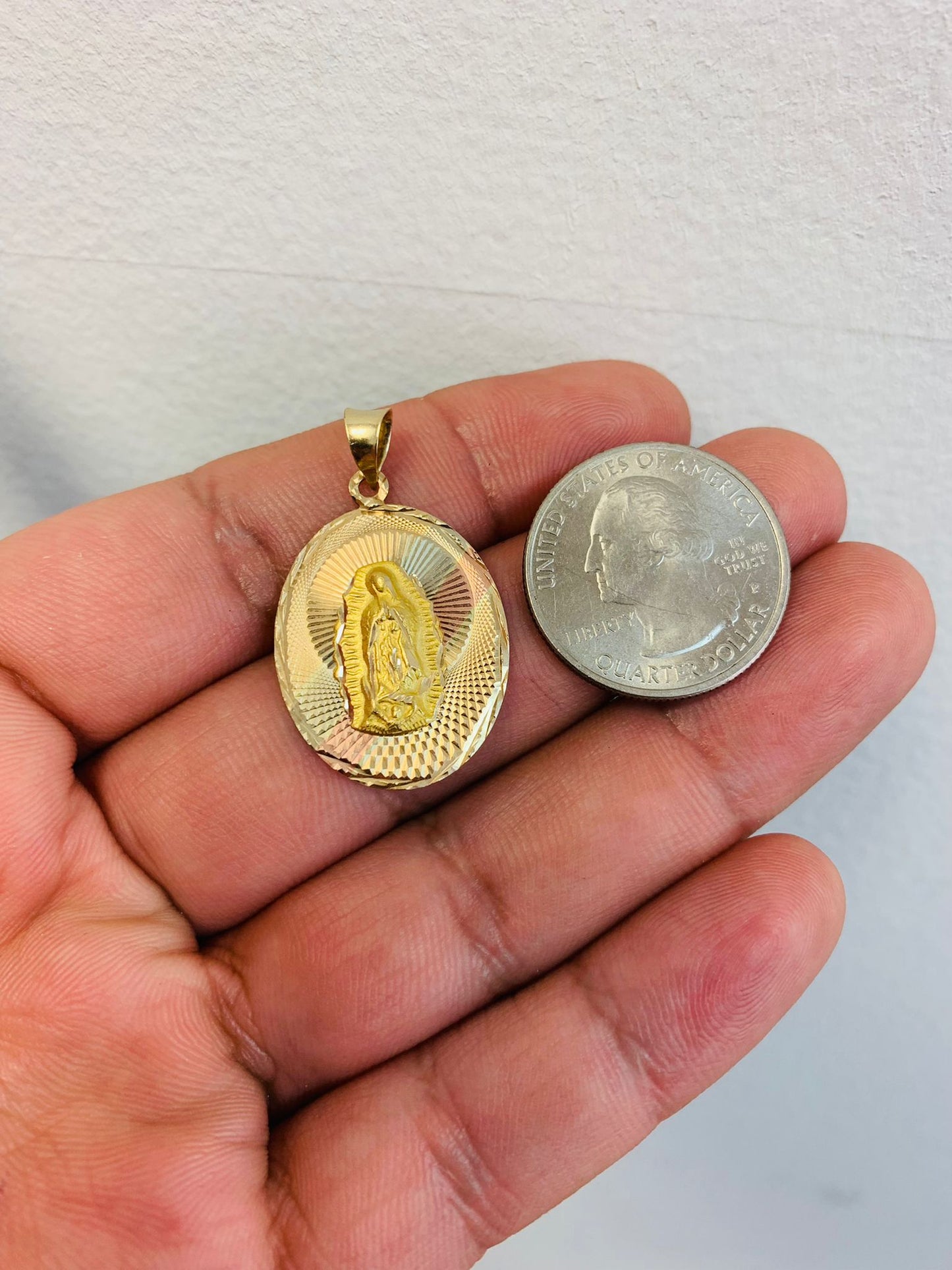 14K Solid Gold Double Face Guadalupe Jesus Pendant / Two Sided Jesus Guadalupe Pendant / Dije de Guadalupe y Jesus en Oro Real 30x21mm